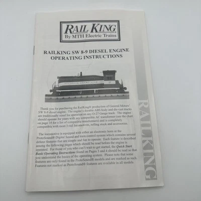 MTH RailKing Atlantic Coast SW 8-9 Diesel Engine Operating Instructions Manual - Image 1 of 3