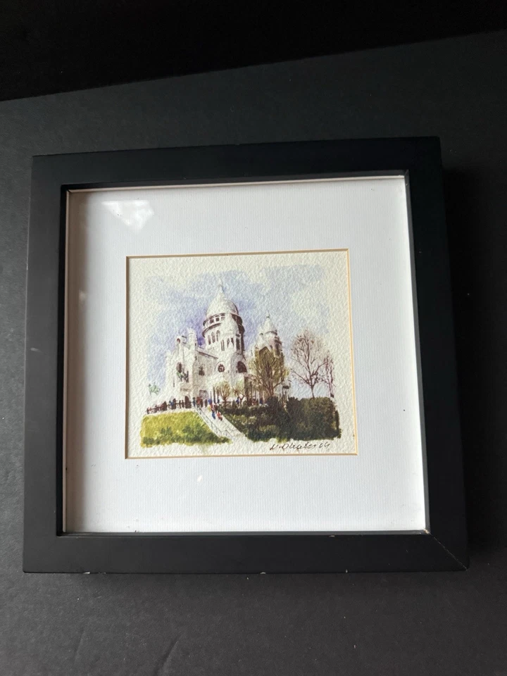 Pottery Barn Watercolor Print Wall Hanging Framed Matted 9x9 Minimalist Cottage - Image 1 of 4