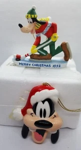 Vtg Disney Goofy Ceramic Ornament Lot - Grolier Hockey & Mickey & Co Santa Hat - Picture 1 of 16