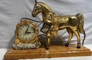 United Self Starting Clock 1955 Gold Tone Horse Vintage 11.5" high - Picture 1 of 12