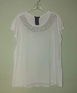 DESIGN HISTORY Damen weißes Kurzarm Shirt Größe Large verziert Stretch - Bild 1 von 9
