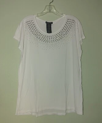 Camisa blanca de manga corta DESIGN HISTORY para mujer talla grande adornada elástica Foto 1 de 4