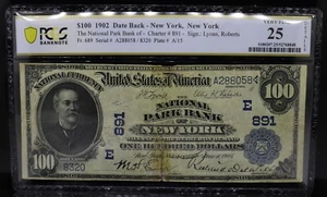 1902 $100 Date Back-New York, New York Fr#689 Lyons/Roberts PCGS VF25 - Picture 1 of 2