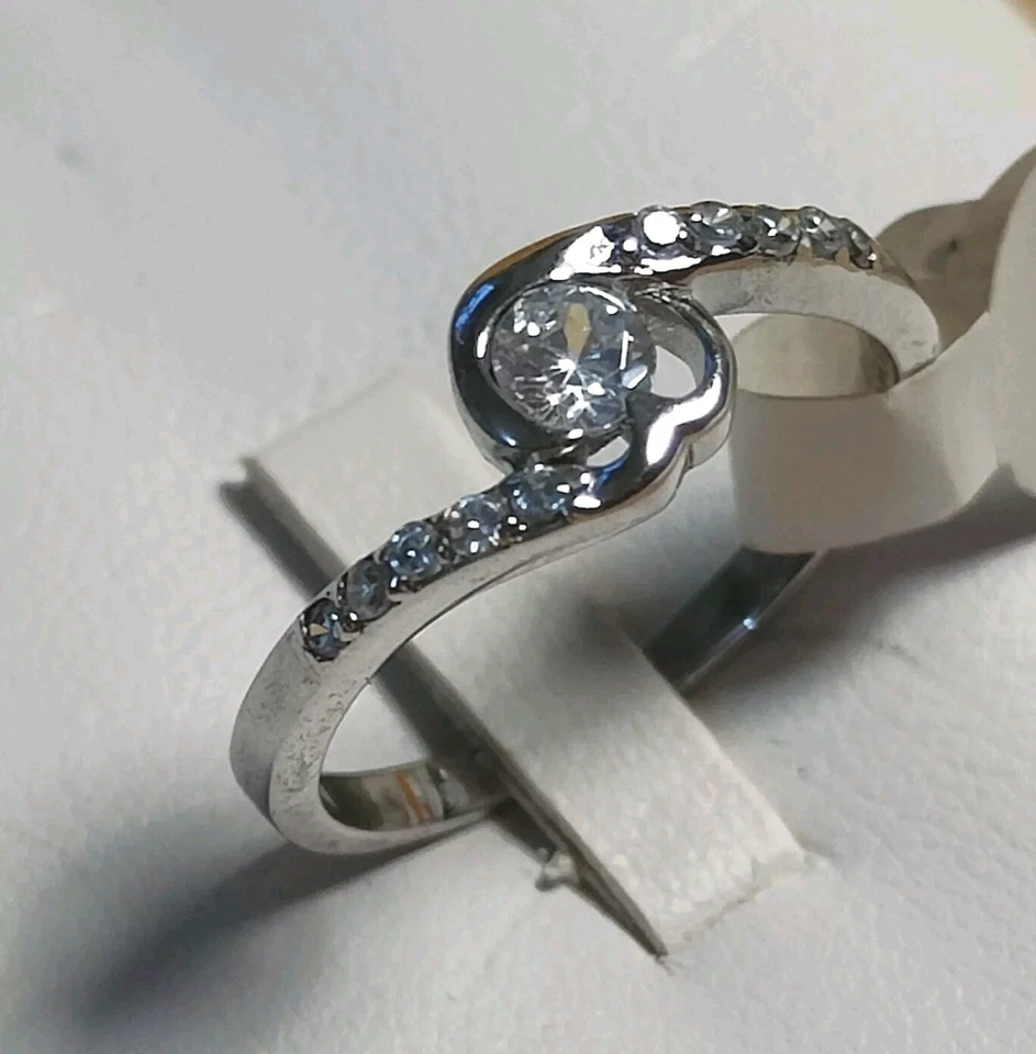 Anello donna argento 925 Gioiello pietra centrale zircone brillante Size 15 - Immagine 1 di 4