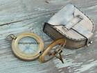 3" Handmade Brass Antique Finish Push Button Sundial Compass W/Leather Box Item