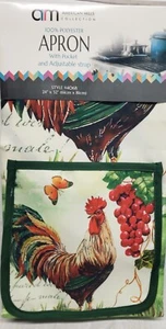 Fabric Printed Kitchen Apron w/Pocket, 24"x32", ROOSTER,GRAPES & BUTTERFLIES, AM - Picture 1 of 8