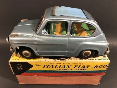 1960 VINTAGE CRAGSTAN BANDAI FIAT-600 SUNROOF SEDAN TIN FRICTION W/ORIGINAL BOX - Image 1 of 4