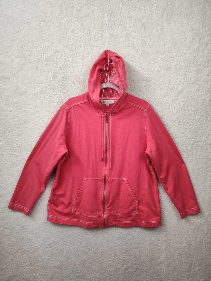 Jones New York Women Sweatshirt 2X Pink Cotton Blend Full Zip Hooded Regular Fit - Image 1 of 4