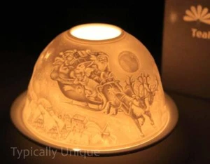 New Christmas Flying Sleigh Tea Light Candle Holder White Porcelain Gift Boxed - Picture 1 of 6
