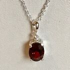 18" 925 Silver Trace Chain With 8X6mm Claw Set Red Garnet Oval Gem Pendant