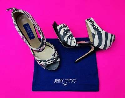 Hermosos tacones Jimmy Choo para mujer con estampado de cebra monocromo talla 38’s Foto 1 de 4