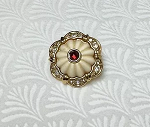 De Colección Joan Rivers Pendiente Único Crema Acanalado Cúpula Rubí Rojo Tono Dorado Repuesto - Imagen 1 de 4