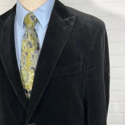 Haspel Blazer Men 42R Black Norwood Velvet Classic 2 Button Peak Luxury Jacket - Image 1 of 4