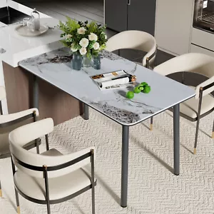 Ink Texture Sintered Stone Glass Top Kitchen Dining Table Rectangle Slate Table - Picture 1 of 15