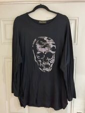 New Frank Usher Lagenlook Black Crystal Skull Stretch Jersey Top - One Size
