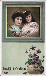 Feliz Cumpleaños Retrato de Madre e Hija Postal Vintage B197 - Imagen 1 de 2