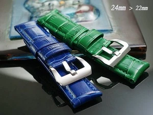 Genuine Leather Band Strap bracelet (FITS) PANERAI 24mm Green Blue 10cm+7cm - Picture 1 of 3