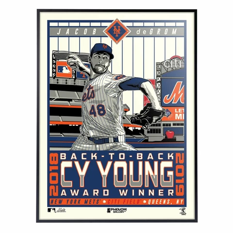 New York Mets Jacob deGrom Back To Back Cy Young 18x24 Deluxe Framed Serigraph Cover