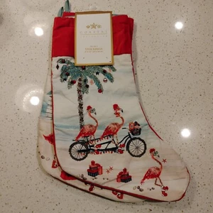 2 Coastal Collection 22" Christmas Stocking Beaded Florida Flamingos Palm Trees - Picture 1 of 9