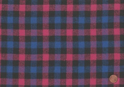 NICE Hot PINK, BLACK & Royal BLUE Checkered Plaid WOOL Fabric, BTHY x 60" Wide - Image 1 of 2