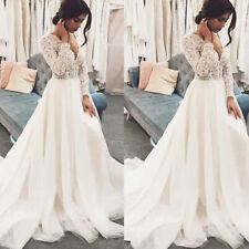 Wedding Dresses A-Line Long Sleeve V Neck Sweep Train Bridal Gowns Lace Applique