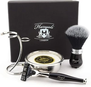 Luxury Shaving Kit 3 Edge Synthetic Hair shaving Brush with Stand Men Gift Set - Picture 1 of 6