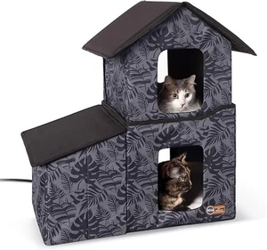 K&H Two-Story Outdoor heated Kitty House with Dining Room 22 x 22 x 27 GRAY - Picture 1 of 2