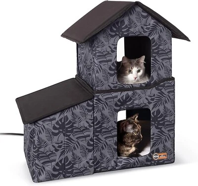 K&H Two-Story Outdoor heated Kitty House with Dining Room 22 x 22 x 27 GRAY - Image 1 of 2
