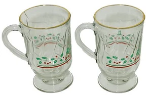 CHRISTMAS Holly Berry Irish Coffee Mugs 5”H Drinking Cup SET of 2 Arby’s 1985 - Picture 1 of 6