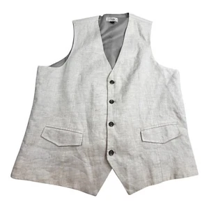 Tasso Elba Suit Vest Jacket Men's XL Beige 4-Button Sleeveless V-Neck Linen - Picture 1 of 6