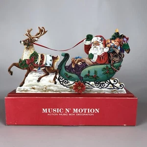 Vintage Holz Weihnachten animiert musikalisch WEIHNACHTSMANN IM SCHLITTEN Tischplatte Dekoration - Bild 1 von 13