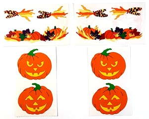 Pumpkin Carved Harvest Indian Corn Fall Leaves Halloween Lot 4 Mrs. Grossman - Picture 1 of 2