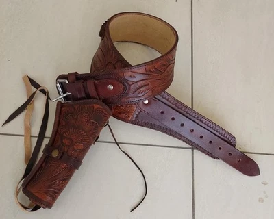 Leather Handmade Western Cowboy Revolver Gun holster Belt Old West Custom Pistol - Image 1 of 4