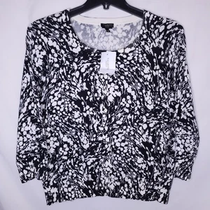 Talbots Cardigan Sweater XL Floral Black, White Pima Cotton NWT - Picture 1 of 12