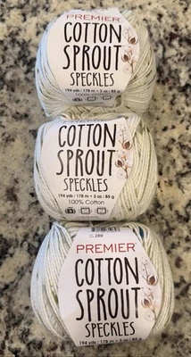 PREMIER YARNS NEW Lot of 3 Premier Cotton Sprout Speckles in Waves—100% Cotton—Same Dye Lot