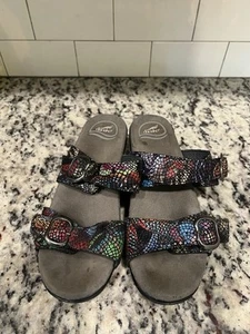 Dansko Sophie Mosaic Slide Wedge Sandals Black Leather Buckle Womens Size EU 38 - Picture 1 of 6