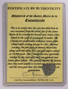 The Stanta Maria De La Consolacion Schiffbruch Spanien Silbermünze mit Zertifikat - Bild 1 von 4