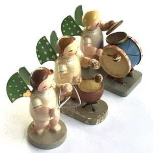 Set 3 statuine angelo Wendt Kuhn batteria a percussione Erzgebirge Germania anni 60 - Foto 1 di 17