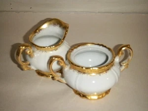 GAREIS PORZELLAN SAHNEKÄNNCHEN & ZUCKERDOSE 22K SPRAY GOLDRAND BAVARIA GERMANY 50er JAHRE - Bild 1 von 10