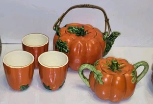 Juego de 7 tazas y tarros de hojas de tetera de mayólica japonesa vintage Maruhon Ware - Imagen 1 de 11