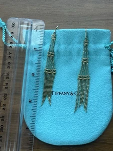 Rare Retired Tiffany & Co. 18k Yellow Gold Mesh Fringe Dangle Long Earrings - Picture 1 of 8
