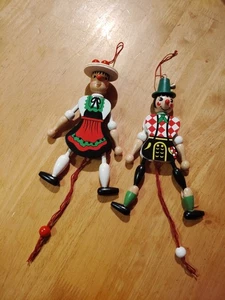 Vintage Painted Wooden Pull String German Oktoberfest Puppet Ornament Jump Jack - Bild 1 von 5
