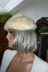 Vintage Nerz Beret 80er Cremeweiß 52 cm Pelzmütze - Bild 1 von 6