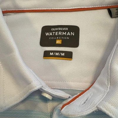Quiksilver Shirt Mens Med White Pinstripe Polo Waterman Collection Performance - Image 1 of 4
