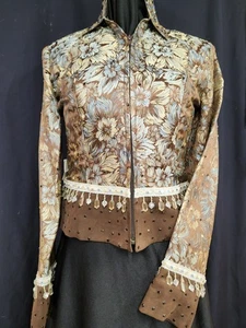 WESTERN SHOW Jacket BROWN TAUPE & BLUE size SMALL by Jean's Customs NEW - Picture 1 of 10