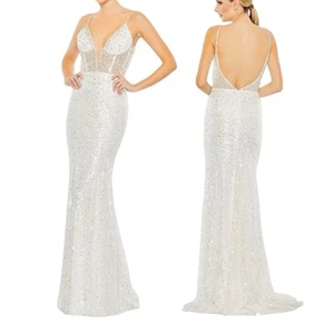 Mac Duggal 68175 Sequin Evening Maxi Dress Sleeveless White Size 6 NWT - Picture 1 of 21