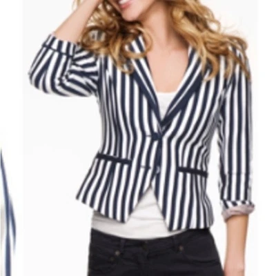 Блейзер H&M темно-синий и кремовый в полоску, размер 4, KB402 - Изображение 1 из 4