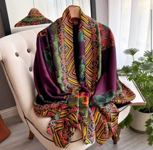Scarf Elegant, stamping Large Silk Soft,gift, Long Shawl Neckerchief 180x90cm - Picture 1 of 4