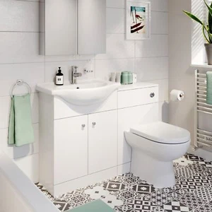Toilet Basin Sink Vanity Unit Modern Combi Bathroom Furniture 1155mm Matte White - Picture 1 of 16