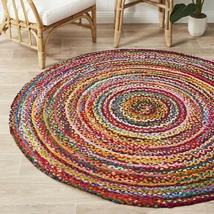 Uyuni Chindi Cotton Colourful Round Floor Rug (Xl) 240X240cm **FREE DELIVERY** - Imagen 1 de 6